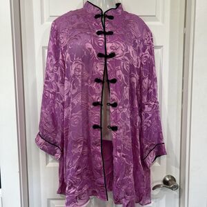 Bob Mackie Wearable Art 2X Burnout Silk Blend Kimono Tunic Jacket Pink Floral